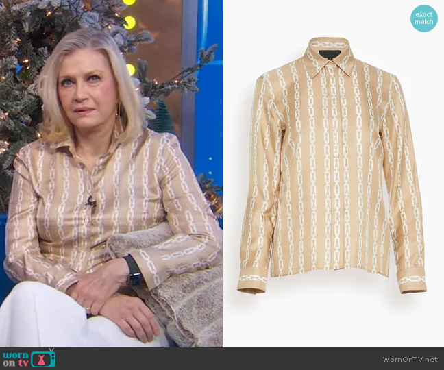 WornOnTV: Diane Sawyer’s beige chain print blouse on Good Morning ...