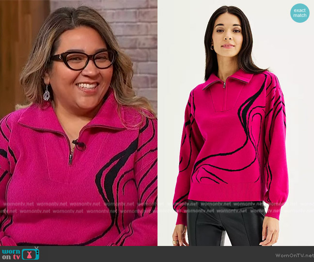 Nine West West Half Zip Patterened Pullover Sweater worn by Zuli Garcia on Sherri