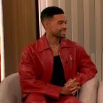 Noah Rickett’s red leather jacket on The Drew Barrymore Show