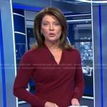 Norah’s burgundy wrap sheath dress on CBS Evening News