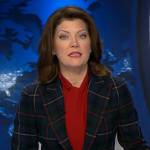 Norah’s green plaid blazer and pants on CBS Evening News