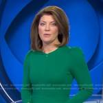 Norah’s green puff sleeve dress on CBS Evening News