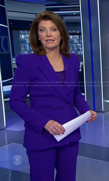 Norah’s purple double breasted blazer on CBS Evening News