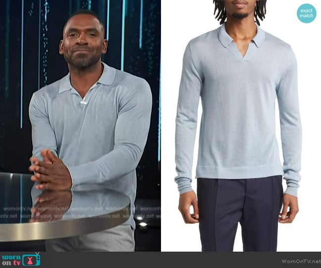 Officine Generals Kit Regular Fit Polo Collar Sweater worn by Justin Sylvester on E! News