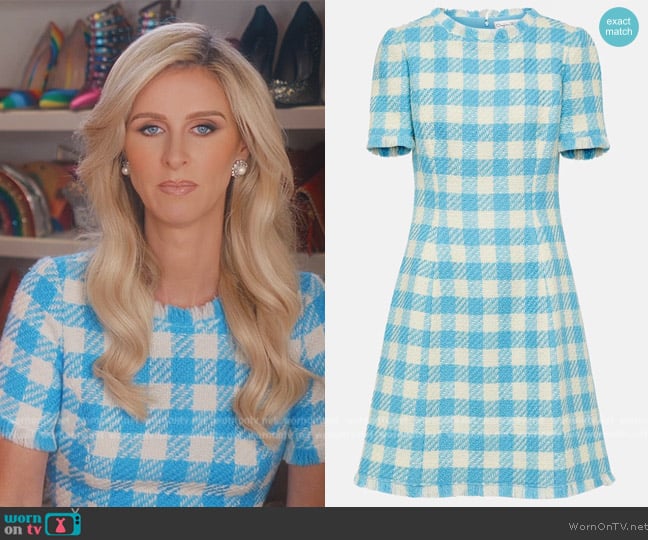 Nicky’s blue check tweed confessional dress on Paris in Love