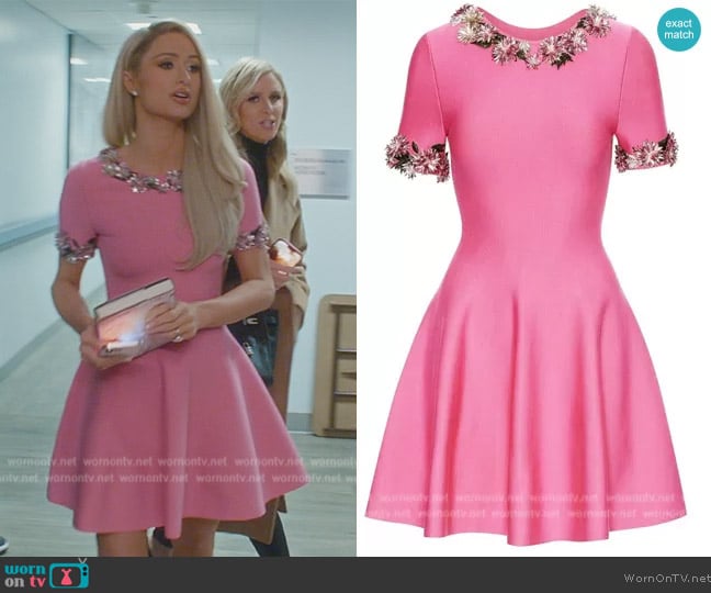 WornOnTV: Paris's pink embellished trim flare mini dress on Paris