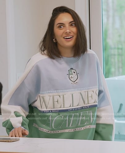 Paige's blue Wellness embroidered sweater on Southern Charm