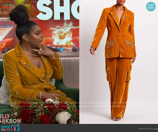 Patbo Luxe Velvet Beaded Jacket worn by Taraji P Henson on The Kelly Clarkson Show