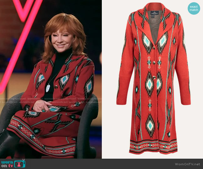 Pinto Ranch Time of the West Cardigan Coat in Red worn by Reba McEntire on The Voice