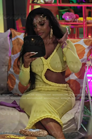 Porsha’s yellow cutout long sleeve dress on The Real Housewives Ultimate Girls Trip