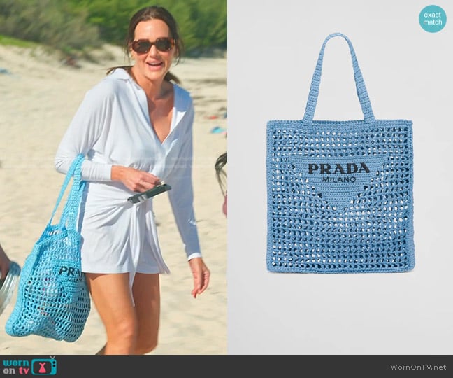 Prada Crochet tote bag in Light Blue worn by Meredith Marks on The Real Housewives of Salt Lake City