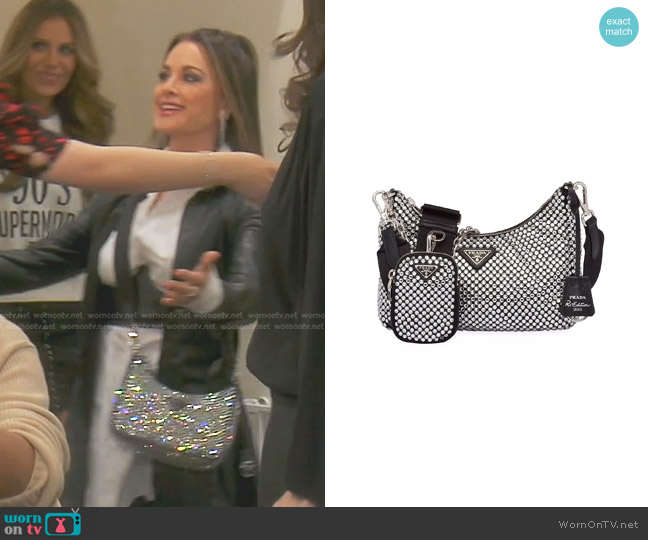 Prada Re-Edition 2005 Satin Bag With Crystals worn by Kyle Richards on The Real Housewives of Beverly Hills