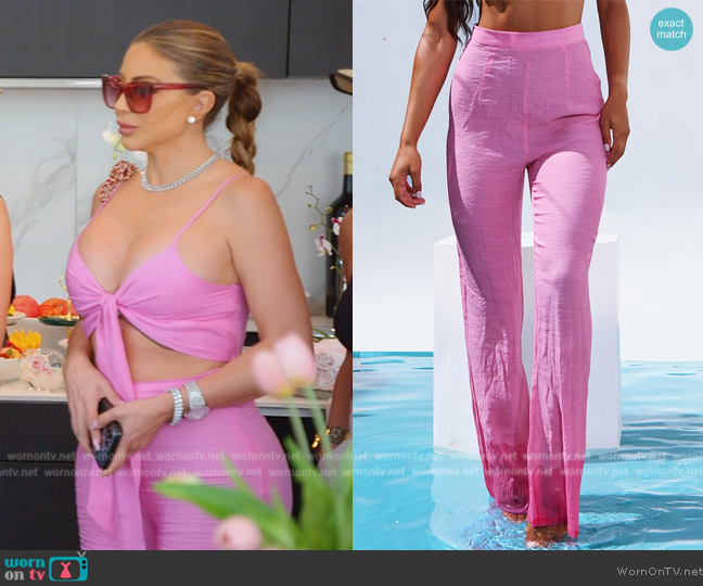 Pretty Little Thing Pink Lenen Look Beach Pants worn by Larsa Pippen (Larsa Pippen) on The Real Housewives of Miami