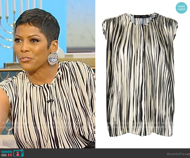 Proenza Schouler striped pleated chiffon blouse worn by Tamron Hall on Tamron Hall Show