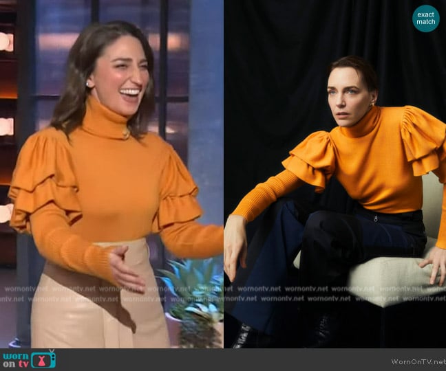 Prune Gold Schmidt Anne Sophie Wool Sweater worn by Sara Bareilles on The Kelly Clarkson Show