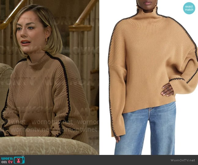 Rag and Bone Ally Whipstitch Detail Mock Neck Sweater worn by Hope Logan (Annika Noelle) on The Bold and the Beautiful