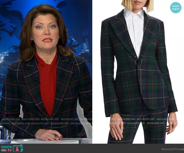 Ralph Lauren Eugena checked wool blazer worn by Norah O'Donnell on CBS Evening News