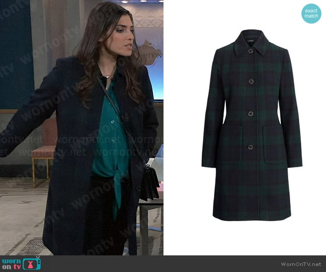 LAUREN Ralph Lauren Plaid Wool Blend Coat worn by Brook Lynn Quartermaine (Amanda Setton) on General Hospital