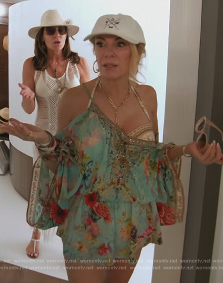 Ramona's blue floral print cold shoulder romper on The Real Housewives Ultimate Girls Trip