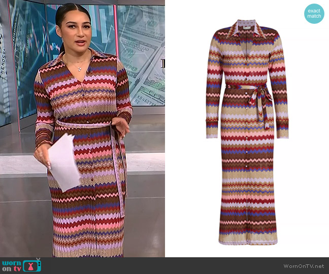 Ramy Brook Galilea  Maxi Shirtdress in Chevron Holiday Knit worn by Morgan Radford on NBC News Daily