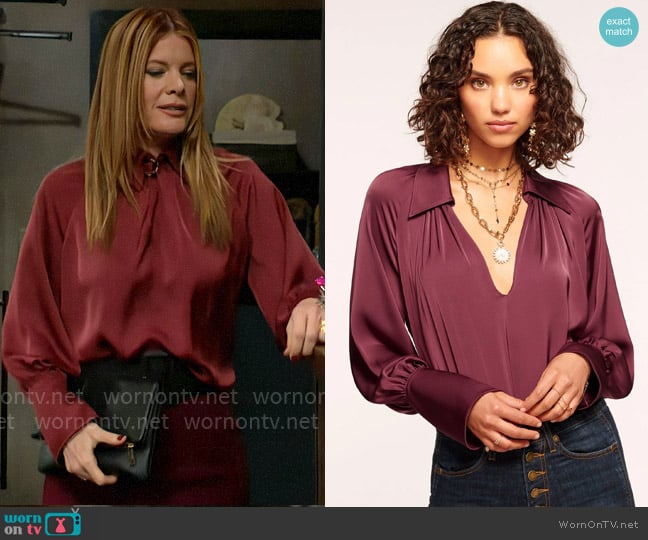 Ramy Brook Lyla Blouse in Cabernet worn by Phyllis Summers (Michelle Stafford) on The Young and the Restless