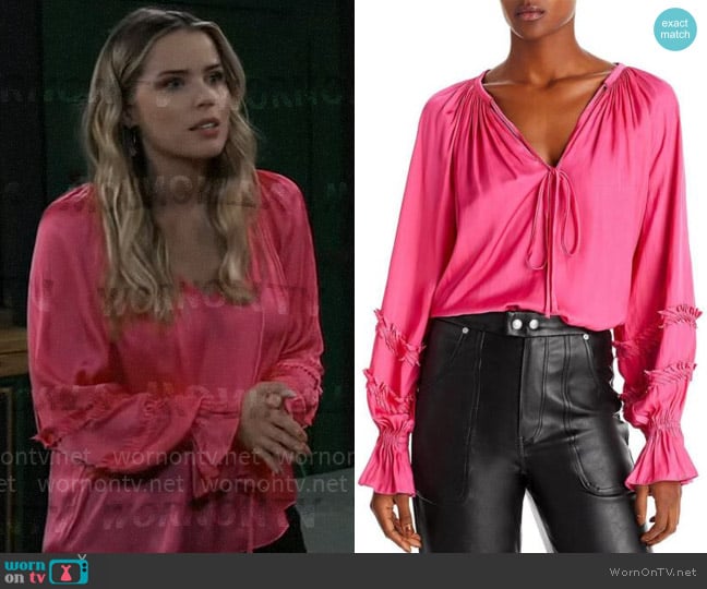 Ramy Brook Tie Neck Blouse worn by Sasha Gilmore (Sofia Mattsson) on General Hospital