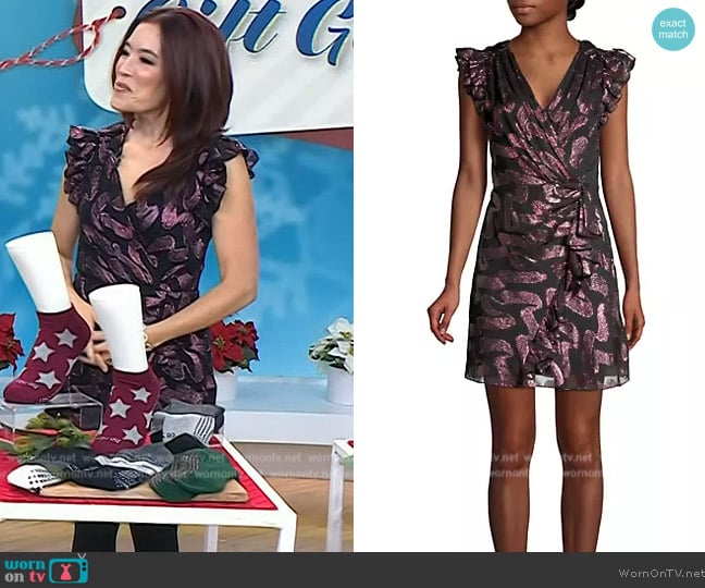 Rebecca Taylor Lurex Jacquard Ruffle Wrap Dress worn by Amy Goodman on Today