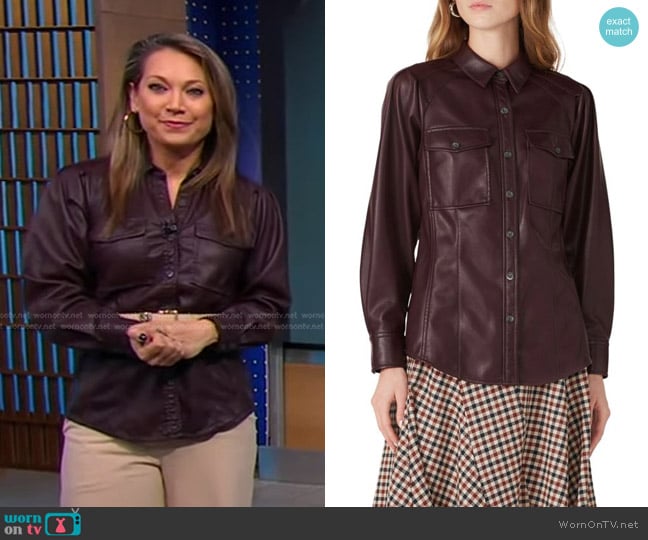 Rebecca Taylor Vegan Leather Shirt Jacket worn by Ginger Zee on Good Morning America