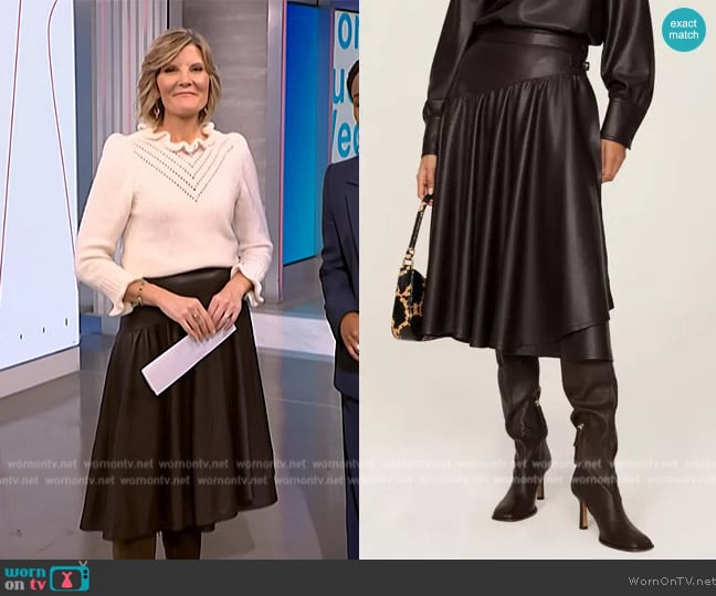 Rebecca Taylor Faux Leather Wrap Skirt worn by Kate Snow on NBC News Daily