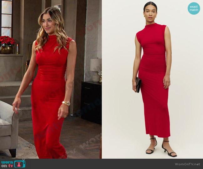 Reformation Billy Knit Dress in Cherry worn by Sloan Peterson (Jessica Serfaty) on Days of our Lives