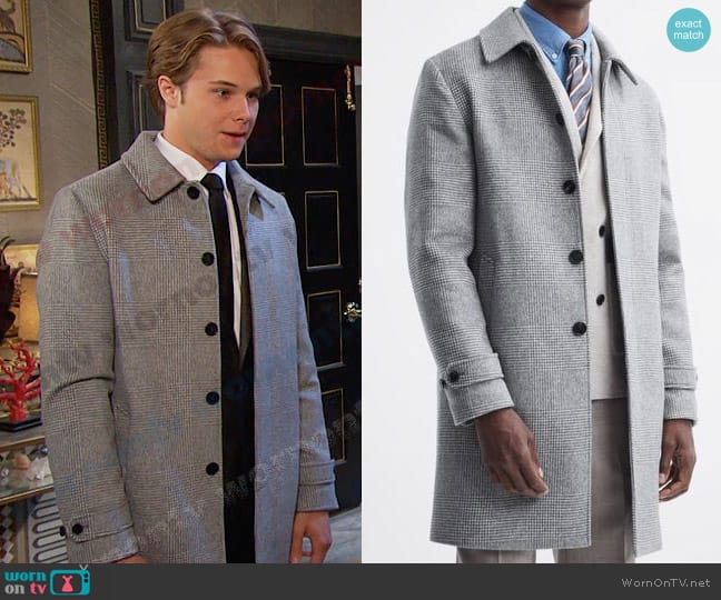 Reiss Bark Coat in Soft Grey worn by Tate (Jamie Martin Mann) on Days of our Lives