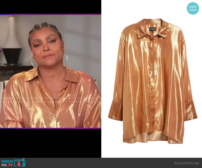 Retrofete Romy Metallic Silk Blend Button-Up Shirt in Nude Glitter worn by Taraji P. Henson on Today