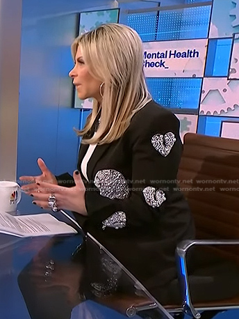 Dr. Robi Ludwig’s black pearl embellished blazer on NBC News Daily