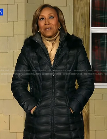 Robin's black puffer coat on Good Morning America