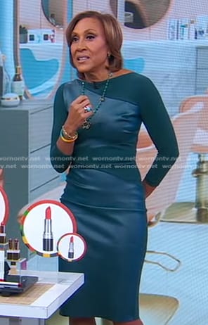 Robin's green leather panel sheath dress on Good Morning America