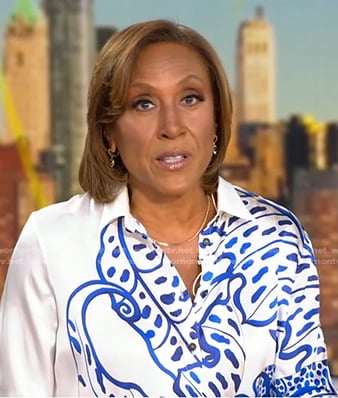 Robin's white and blue print shirt on Good Morning America