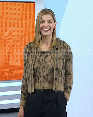 Rosamund Pike's leopard mohari tank and cardigan on Today