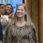 Rosamund Pike’s leopard print mohair tank and cardigan on Live with Kelly and Mark