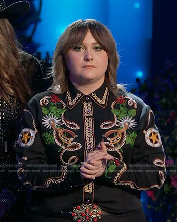 Ruby Leigh's black embroidered western shirt on The Voice