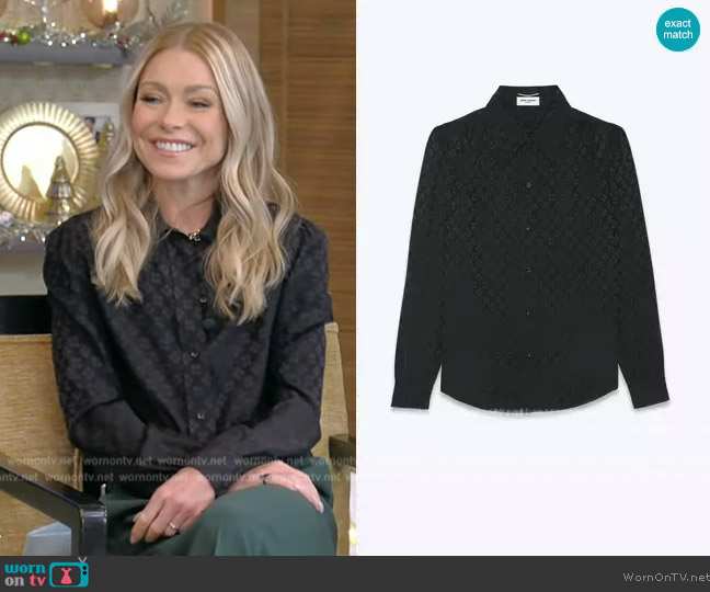 WornOnTV: Kelly’s black printed blouse on Live with Kelly and Mark ...