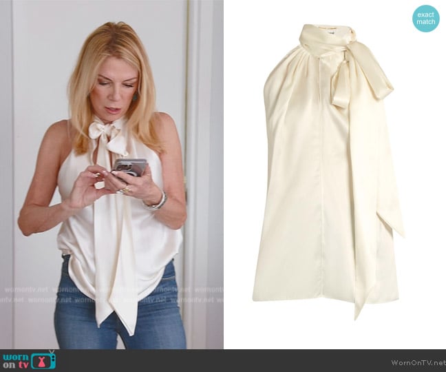 Saint Laurent Tie Neck Silk Satin Blouse worn by Ramona Singer on The Real Housewives Ultimate Girls Trip