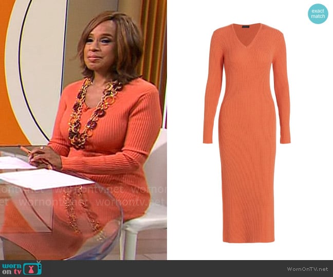 Saks Fifth Avenue COLLECTION Rib-Knit Dress worn by Gayle King on CBS Mornings