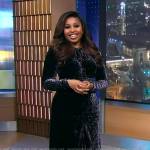 Somara Theodore’s black velvet long sleeve dress on Good Morning America