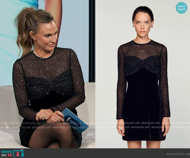 Sandro Velvet and rhinestone dress worn by Keltie Knight on E! News