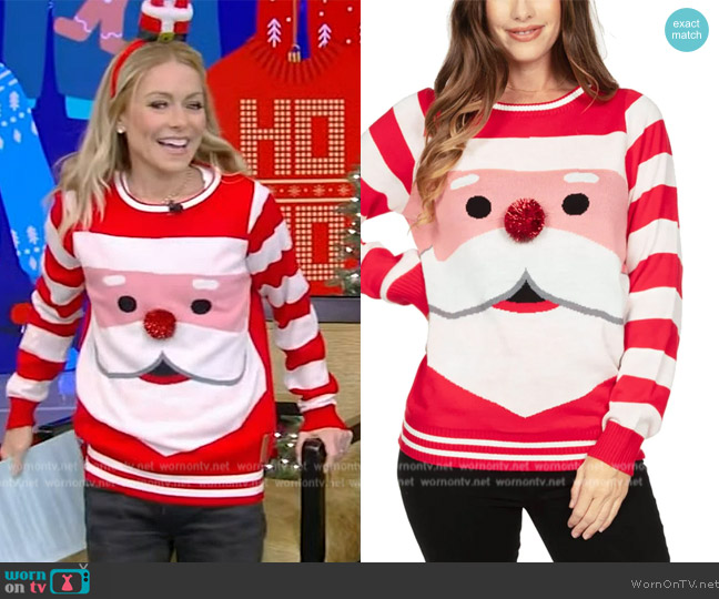 Tipsy Elves Close Up Ugly Christmas Sweater worn by Kelly Ripa on Live with Kelly and Mark