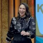 Sara Bareilles’s black floral print blouse on Live with Kelly and Mark