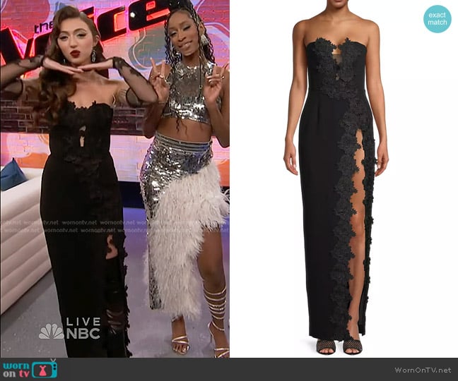 Sau Lee Florence Floral-Appliquéd Column Gown worn by Nini Iris on The Voice