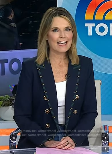 Savannah’s navy striped trim blazer on Today