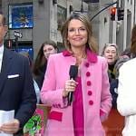 Savannah’s pink scalloped contrast coat on Today