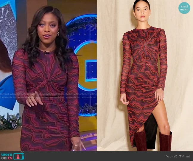 Saylor Liline Painted Mesh Midi Dress worn by Morgan Norwood on Good Morning America